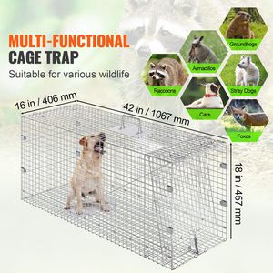 Trampa para animales vivos de hierro galvanizado, 42 x 16 x 18 pulgadas, para gatos, perros callejeros, serpientes y armadillos, con mango plegable, tamaño estándar estadounidense - Product Image 2