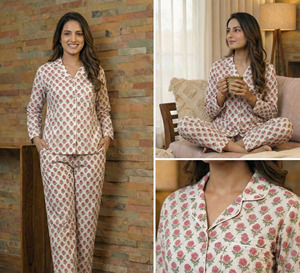 Handcrafted Cotton Block Print Pajama Set <b>for</b> <b>Women</b> Night Lounge Wear Manufacturer India - Product Image 3