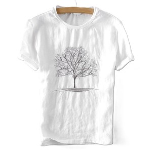 Nueva camiseta blanca con bordado de árbol para hombre, camiseta minimalista con gráfico de naturaleza, camiseta de manga corta de algodón transpirable para verano, ropa de calle - Product Image 1