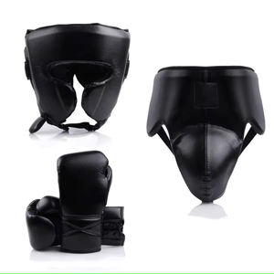 Nouvel ensemble de boxe en cuir véritable noir pour l'entraînement et le combat professionnel, kit de sparring de kickboxing CP-BHG-01 - Product Image 1