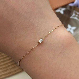 Xinfly <b>Solid</b> 18K <b>Gold</b> Baguette Diamond <b>Bracelet</b> Dainty Minimalist Stackable AU750 0.10ct Natural Diamond Fine Women Children's - Product Image 5