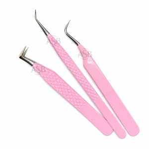 Pinzas para Pestañas Color Rosa Bebé y Negro, Pinzas de Acero Inoxidable para Aislamiento de Pestañas, Pinzas Personalizadas de 90 Grados para Extensión de Pestañas - Product Image 1