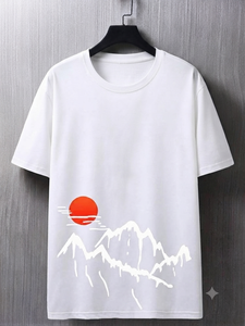 เสื้อยืดคอกว้าง แขนสั้น ผู้ชาย ผ้าฝ้าย 100% ทรงปกติ ระบายอากาศ แห้งเร็ว ไม่หด ลายเรียบ - Product Image 1