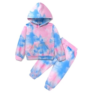 Ensemble de survêtement tie-dye pour filles, sweat-shirt à capuche et pantalon long, dégradé rose-violet, tenue décontractée, coupe ample, printemps - Product Image 3