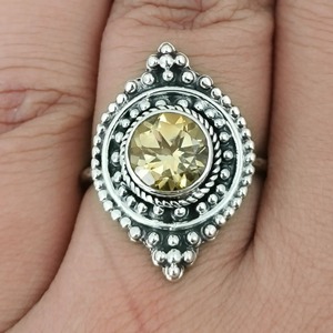 Anillo de Plata de Ley 925 con Citrino, Estilo Boho, para Mujer, Gema Amarilla Redonda, Joyería, Piedra de Nacimiento de Noviembre - Product Image 4