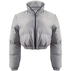 High Quality Cropped Insulated <b>Lightweight</b> Warm Quilted Puffer <b>Jacket</b> with Cotton Filling and Embroidery <b>Womens</b> Winter Clothing - Product Image 1