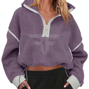Unisex Cropped Hoodie Sweatshirt Trendy Long Sleeve Casual Pullover Soft Fleece Oversized Crop Top Front Gym Workout - Product Image 1