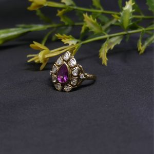 Gemvanity R988 14K Gold Plated Luxury Tibetan Buddhist Gemstone Ring Channel Setting Brilliant Cut Pink Engagement Wedding - Product Image 6