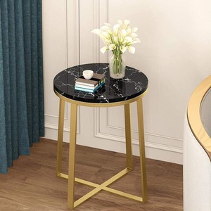 Table d'appoint élégante et portable avec pieds en métal et plateau en bois finition marbre pour salon, chambre, bureau à domicile, ferme, appartement - Product Image 1