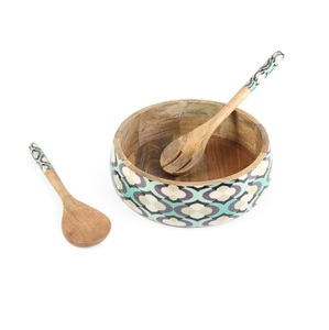 ชามสลัดผลไม้ไม้ดีไซน์แฮนด์เมด ตกแต่งสีเข้ม ขนาดสั่งทำได้ อุปกรณ์ครัว ชามผสม ราคาถูกที่สุด - Product Image 1