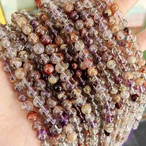 Perles de pierres précieuses en quartz améthyste fantôme violette naturelle et cacoxénite, lisses, en brin, certifiées IGI, du Rajasthan, pour la création de bijoux DIY - Product Image 3