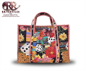 Handmade Vintage Quilted Cotton Tote <b>Bag</b> Embroidery Chains Waterproof Zipper <b>Drawstring</b> <b>Large</b> Women's Cartoon Patchwork Shoulder - Product Image 1