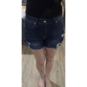 Cuffed Hem Distressed Denim Shorts Women Rolled Edge High <b>Waist</b> Ripped Raw Cut Summer Casual <b>Jean</b> Bottoms - Product Image 6