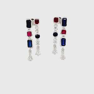 Pendientes de Oro Sólido de 18k con Doble Gota de Diamante Cultivado en Laboratorio, Zafiro de 1.47ct-0.29ct y Rubí de 0.77ct, Calidad Increíble - Product Image 3