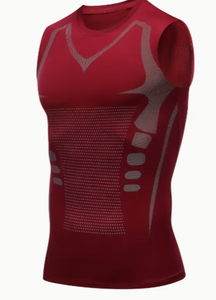 HAWK SPORTS INDUSTRIES Débardeur de compression en polyester tricoté pour homme, col rond, rouge uni, respirant, sportif, sans manches, pour la gym et l'entraînement - Product Image 3