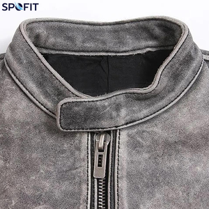 Men Genuine Leather <b>Biker</b> <b>Jacket</b> <b>Vintage</b> Casual Stand Collar Zipper Regular Fit Autumn Motorcycle Coat - Product Image 6