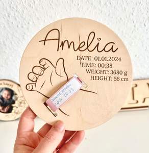 Plaque de naissance en bois pour bébé, vente en gros |   Décoration personnalisée pour la chambre d'enfant |   Qualité artisanale haut de gamme |   Tarif d'usine - Product Image 2