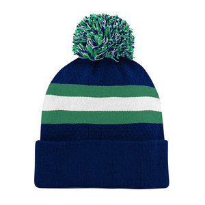 Lightweight Autumn <b>Winter</b> Acrylic Beanie <b>Cap</b> Unisex Striped Design With Pom-Pom 100% Acrylic Knitted Beanie <b>Cap</b> - Product Image 2