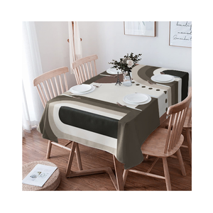 Nappe rectangulaire contemporaine en coton biologique filé à anneaux, blanche, avec pois dorés, imprimé minimaliste, lavable, pour usage domestique - Product Image 6