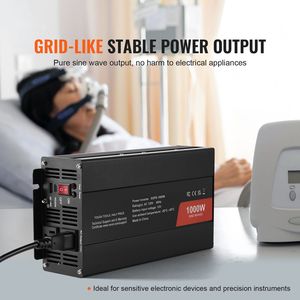 Convertitore a Onda Sinusoidale 1000W Portatile, Elettronica DC 12V AC 120V, Doppia Presa AC, 1 USB, 1 Type C, Funzionamento Remoto, Picco 6000W 240V - Product Image 3