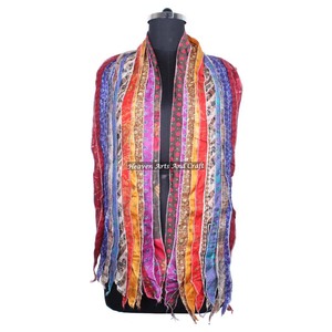 Écharpe vintage en soie à 10 bandes Patti pour filles SC001 – Stole tendance avec patchs de sari indien, écharpe réversible colorée - Product Image 4