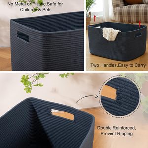 75L Eco-Friendly Modern Woven Cotton Rope <b>Storage</b> Basket 22x17x12 for <b>Drink</b>/Food Use in Living Room Bedroom Nursery - Product Image 3