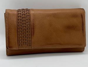 Leather Hand Weaving Genuine Leather <b>Long</b> <b>Wallet</b> Handmade Fold Closure Minimalist Panelled Design Unisex Daily Use - Product Image 5