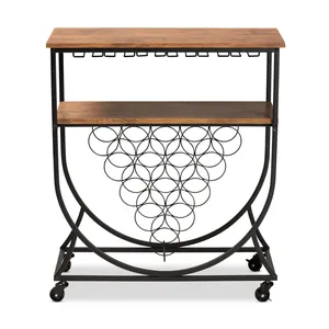 Premium Handmade Metal Home Bar Serving Cart with Gold Finish Bottle Holder Glass <b>Rack</b> Spacious Shelves Heavy Duty Wheels and - Product Image 3
