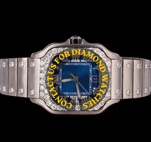 Montre analogique de luxe à cadran carré bleu, en acier inoxydable, avec mouvement à quartz et cristaux de moissanite, pour professionnels – Meilleures ventes - Product Image 1