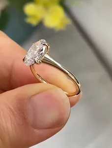 Bague de fiançailles ovale en diamant de laboratoire de 2 carats avec alliance conique pour femme, en or jaune 14 carats, cadeau d'anniversaire, prix de gros - Product Image 5