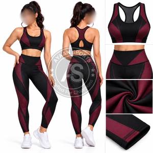 ชุดโยคะไร้ตะเข็บสำหรับผู้หญิง เลกกิ้งเอวสูง เสื้อชั้นในกีฬาแบบ Racerback ชุดออกกำลังกาย 2 ชิ้น - Product Image 5