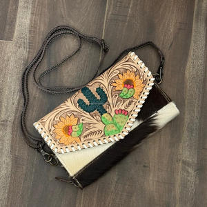 Nouveaux cheveux sur sac à main en cuir repoussé Cactus & Floral Tolling portefeuille à bandoulière en cuir véritable pour femmes portefeuille en peau de vache en gros - Product Image 2