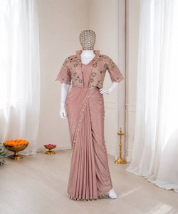 Sari listo para usar, muy vendido, para mujer, diseño étnico, para fiestas, bodas, festivales, colección boutique, rosa claro 82846 BB-59 - Product Image 3