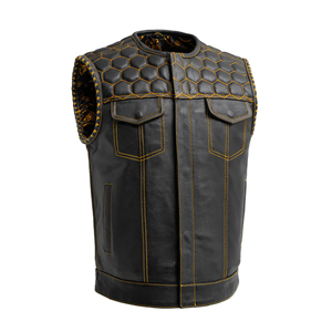 Gilet en cuir vintage pour homme, haute qualité, style motard, coupe ample, col rabattu, fermeture éclair, sans manches, tendance streetwear - Product Image 1