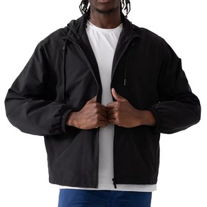 Custom Design Men's Hooded <b>Canvas</b> Windbreaker <b>Jacket</b>-Winter High Street Streetwear Eco-Friendly Lightweight with Front Logo - Product Image 1