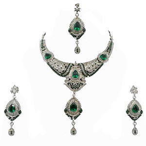 Vintage Style Platinum Plated Crystal Zircon Alloy Jewelry Set Necklace Earrings Headpiece Women Engagement Wedding Anniversary - Product Image 3