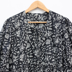 Hermoso Vestido de Verano de Algodón con Estampado Floral Hecho a Mano para Mujer, Mangas 3/4, Secado Rápido, Estilo Casual, Corte Evase - Product Image 3