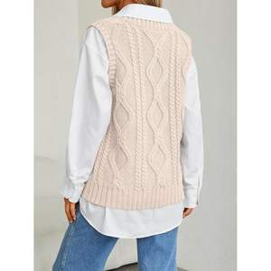 Custom Queen Oversized V-Neck Cable <b>Knit</b> Pullover <b>for</b> <b>Women</b> Casual Queen <b>Waistcoat</b> with Sleeveless Design - Product Image 1