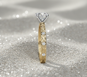 Anillo de Compromiso Estilo Vintage Stonewels Blossom con Diamante Cultivado en Laboratorio, Corte Diferente, Banda Grabada, Oro de 14K, Anillo Nupcial Certificado - Product Image 2