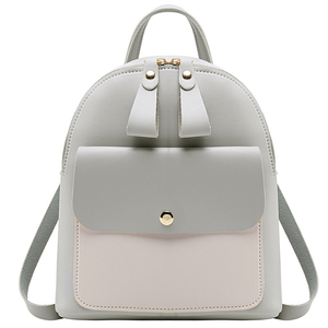 Mochila Mini Minimalista de PU para Mujer, Color Gris Claro, Forma Redonda, Correa de Hombro, Cierre de Cremallera y Broche, para Uso Diario - Product Image 3