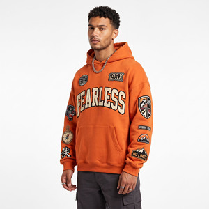 Sweat à capuche en molleton brodé pour homme avec broderie personnalisée, coupe oversize, en coton épais, style streetwear, avec poches avant - Product Image 2