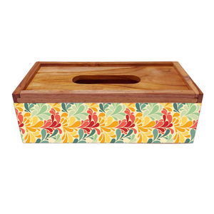 Boîte à mouchoirs en bois imprimée émail floral pour la maison, le bureau, la voiture, cadeau, distributeur de serviettes classique pour accessoires de table - Product Image 1