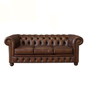 Sofá Chesterfield de Cuero Marrón de 3 Plazas, Proveedor de Fábrica, Sofá Clásico Acolchado para Vestíbulo de Hotel, Sala de Estar, Exportación - Product Image 2