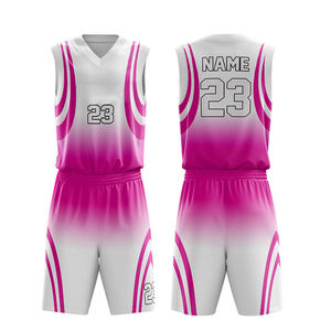 Custom Pink White Gradient Basketball Jersey Shorts Set Sleeveless V-Neck Sublimated Print Breathable Mesh Uniform Adult Unisex - Product Image 1