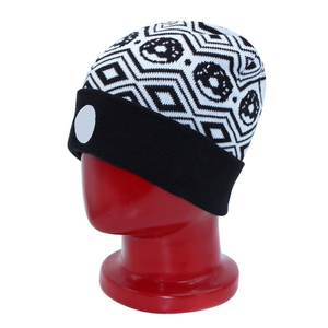 Bonnet à motifs unisexe pour adulte, décontracté, chaud pour l'hiver, 100% acrylique tricoté, design noir et blanc - Product Image 3