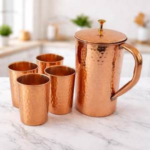Copper Hammered Pitcher With Handle Vintage Style <b>Large</b> Capacity Home Decor Drinkware - Product Image 3