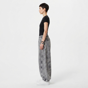 Pantalon de survêtement molletonné pour femme, taille mi-haute, délavé à l'acide, en polyester/coton, coupe régulière, longueur intégrale, taille élastique, écologique, hiver - Product Image 3