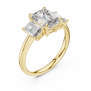 แหวนหมั้นมอสซาไนต์ทรงเอเมอรัลด์คัทสามเม็ด ทองคำขาว 14K/เงินสเตอร์ลิง |   แหวนแต่งงานคลาสสิคทริโลจี |   งานฝีมือสั่งทำพิเศษ - Product Image 1