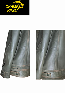 Men's Vintage Olive Green <b>Leather</b> <b>Jacket</b> with Flap Pockets - Product Image 3