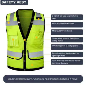 Gilet de sécurité haute visibilité jaune fluorescent, gilet réfléchissant pas cher, gilet de sécurité haute visibilité pour les travailleurs de la construction, gilets de sécurité pour l'extérieur - Product Image 4